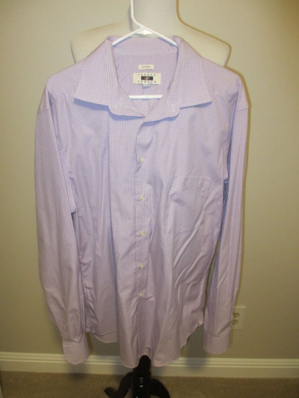 Joseph Abboud Non-Iron Purple Check XXL 100% Cotton Dress Shirt XXL